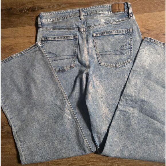 American Eagle Outfitters Shimmering Silver Flare Jeans - Picture 14 of 14